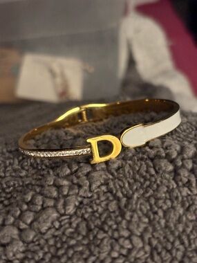 Gold and White 'D' Accent Bangle Bracelet